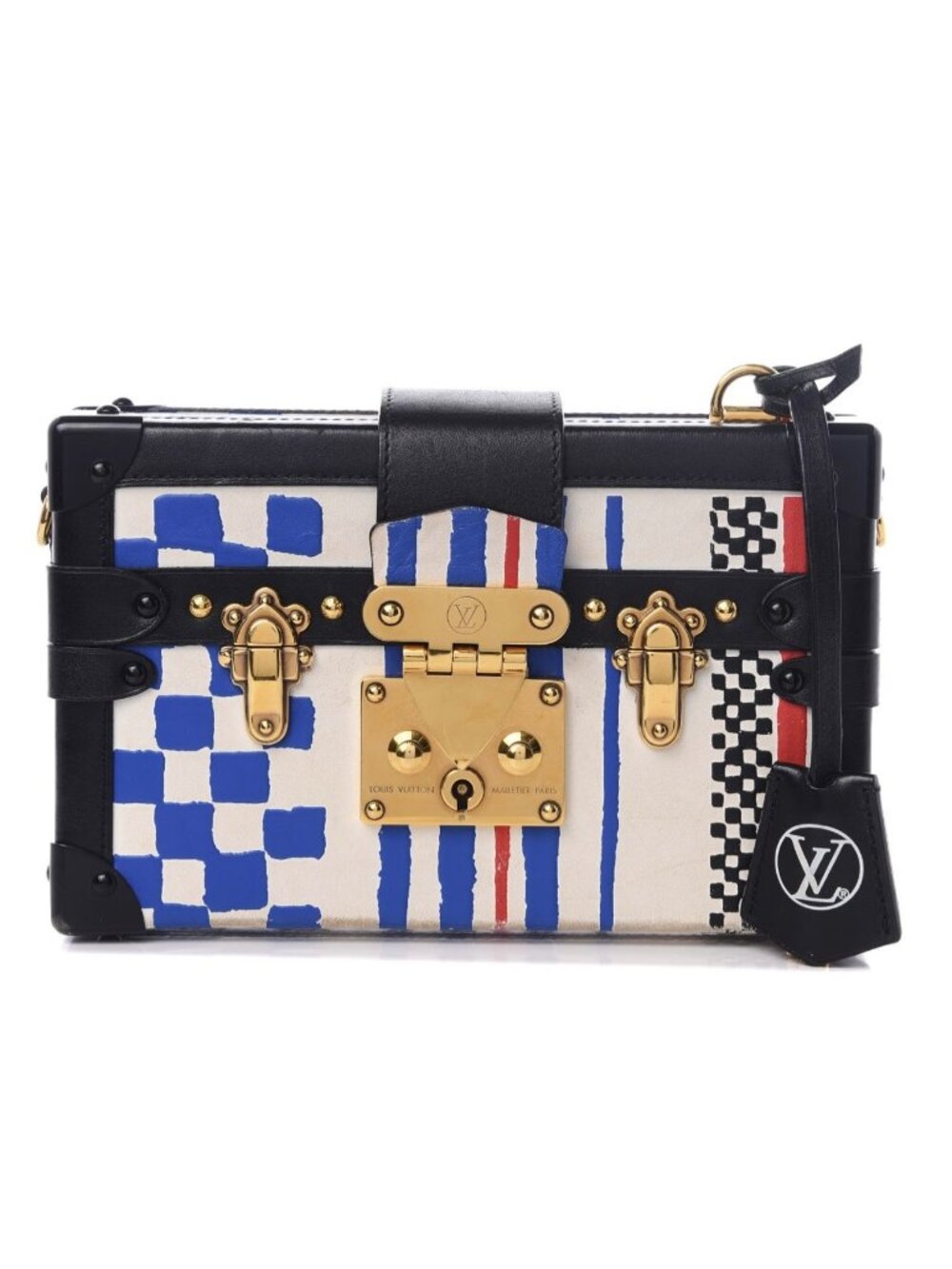 Pre-owned Louis Vuitton Lambskin Grand Prix Petite Malle Clutch White Blue